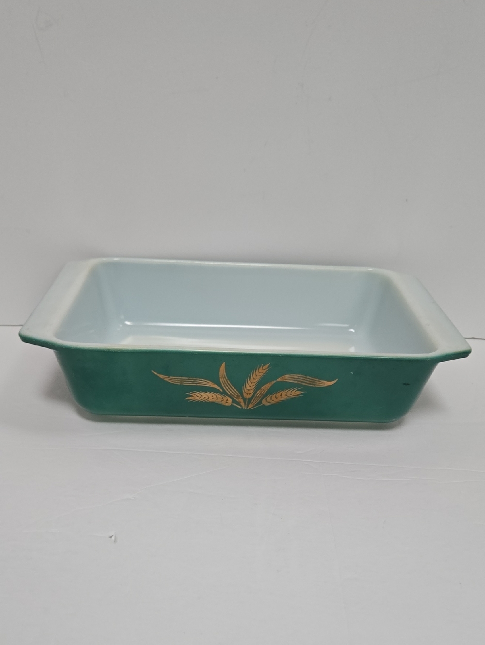 Vintage Promotional Pyrex 2 Qt Green Wheat Casserole Dish 575B No Lid